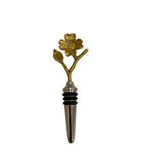 Gold Flower Wine Bottle Stopper Dogwood Blossom Decorative Bar Accessory Metal